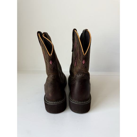 JUSTIN Youth Size 5.5 B Brown L9526 Orange Leather Square Toe Cowboy Boots Gypsy - Picture 3 of 7